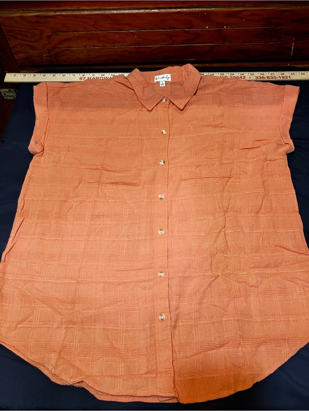 Wonderly Textured Melon Button-Up Blouse